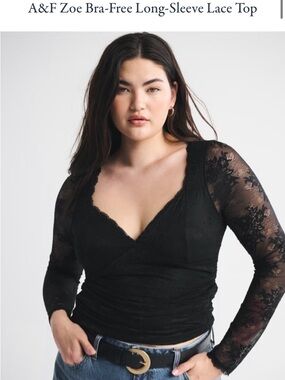 Abercrombie & Fitch Braless Black Lace V-Neck Long Sleeve Top